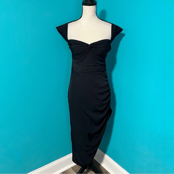 Abercrombie & Fitch Dresses & Skirts - Abercrombie & Fitch S Black Satin Ruched Side Slit Midi Dress